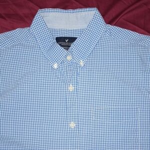 American Eagle Outfitters Light Blue Plaid Men's Shirt Size L Classic Fit Soft